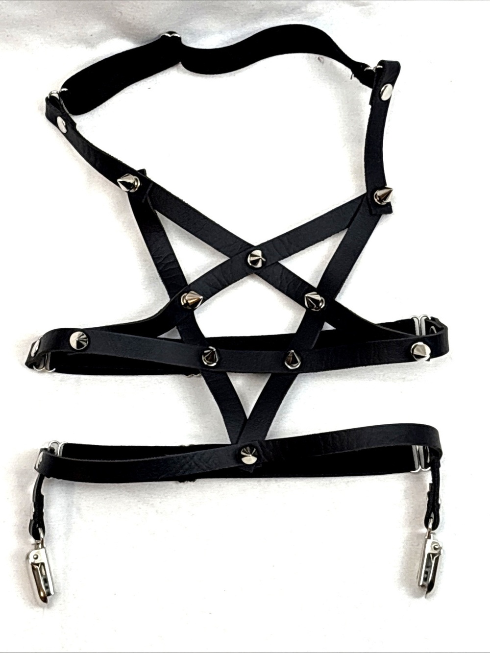 Goth Steampunk Studded Spike Pentagram Devil Star Thigh Jewelry Garter Belt